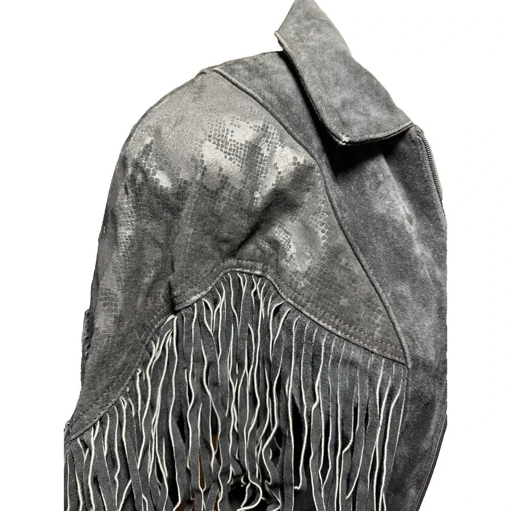 Vintage Chia Leather Jacket Womens Small Black Fringe Western Cowgirl Nashville - Picture 11 of 12